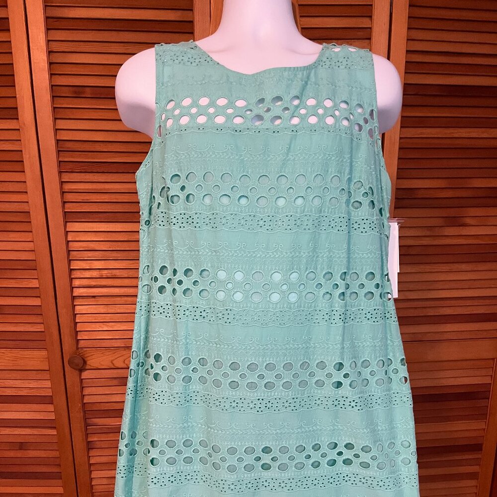 NWT LESLIE FAY MISSES SZ 10 SLEEVELESS COTTON EYELET LINED DRESS